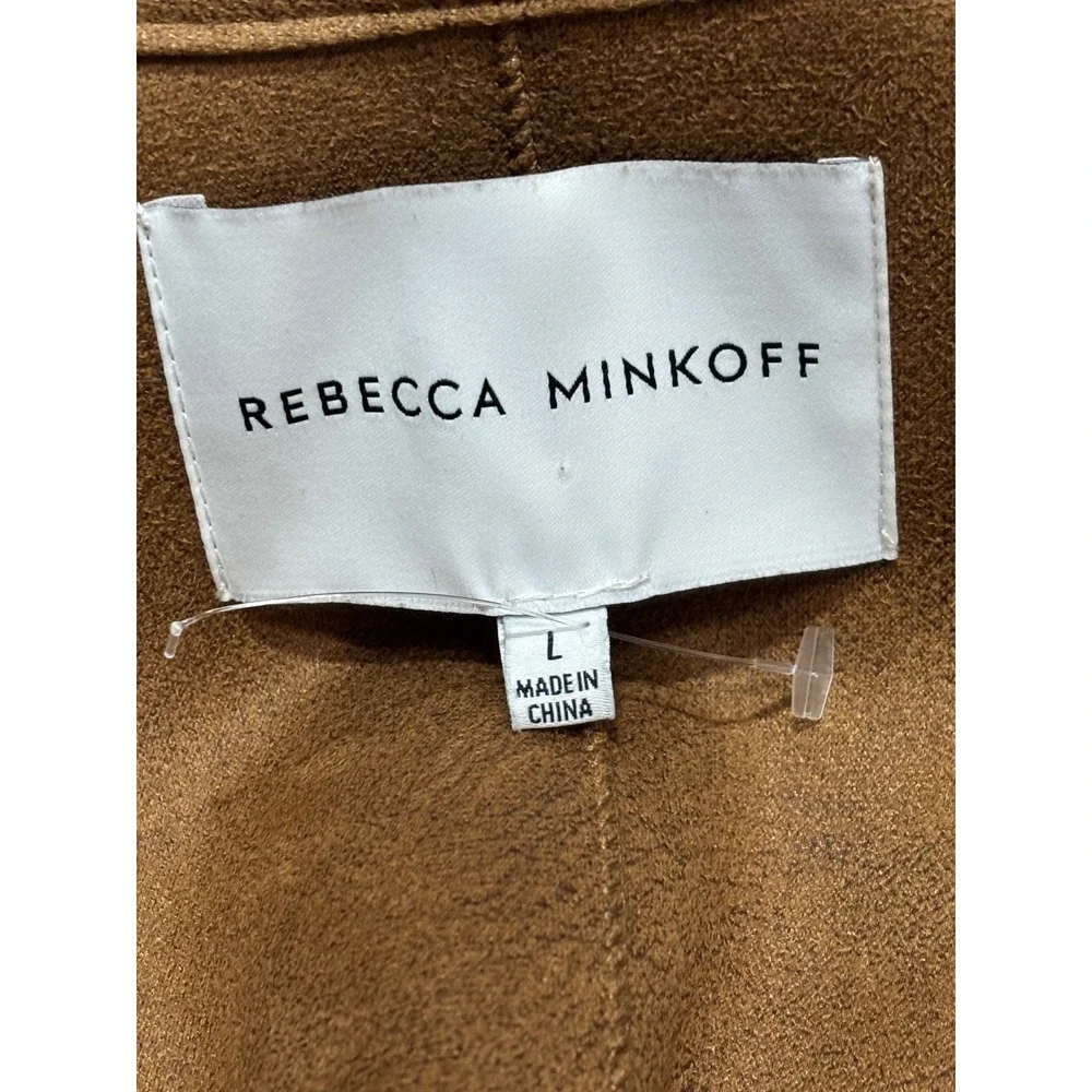 Rebecca Minkoff Shacket Womens L Brown Sherpa Long Teddy Coat Faux Suede Lining - Picture 5 of 11